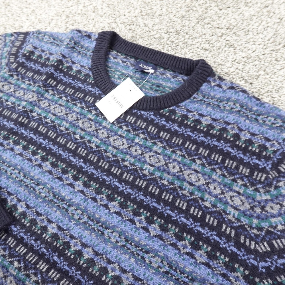 NEW J Crew Sweater Mens L Blue Nordic Fair Isle Lambswool Crewneck Knit Pullover